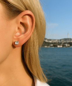 Handmade Square-Cut Diamond Stud Earrings