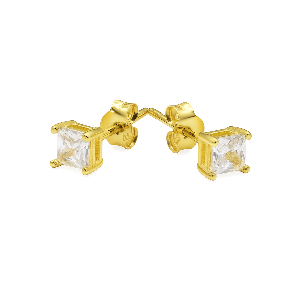 Handmade Square-Cut Diamond Stud Earrings - Image 3